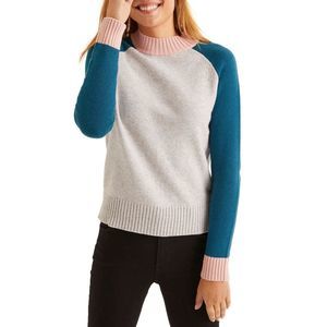 Boden Flora Funnel Neck Colorblock Sweater Gray